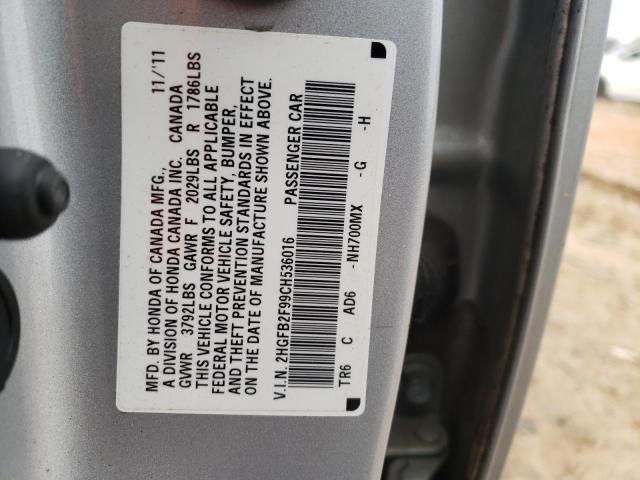 Photo 10 from auction – 2012 HONDA CIVIC EXL with VIN 2HGFB2F99CH536016
