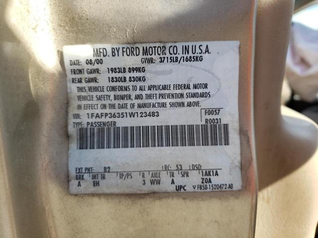 Photo 10 from auction – 2001 FORD FOCUS SE with VIN 1FAFP36351W123483