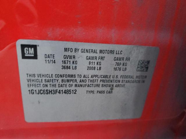 Photo 10 from auction – 2015 CHEVROLET SONIC LT with VIN 1G1JC6SH3F4148512