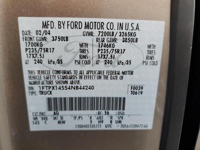 Photo 10 from auction – 2004 FORD F150 with VIN 1FTPX14554NB44240