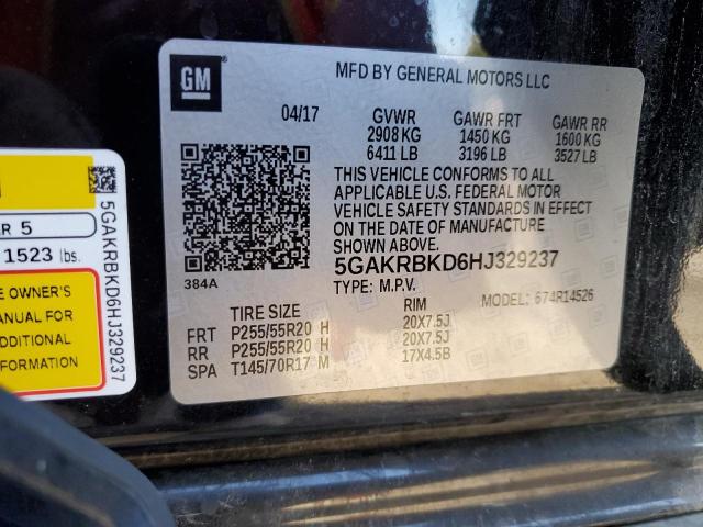 Photo 10 from auction – 2017 BUICK ENCLAVE with VIN 5GAKRBKD6HJ329237