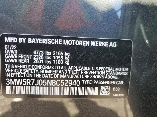 Photo 10 from auction – 2022 BMW 330XI with VIN 3MW5R7J05N8C52940