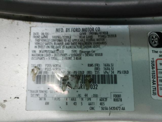 Photo 10 from auction – 2006 FORD FUSION SE with VIN 3FAFP07Z06R101032