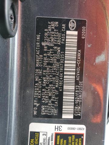 Photo 10 from auction – 2008 TOYOTA CAMRY CE with VIN 4T1BE46K18U792251