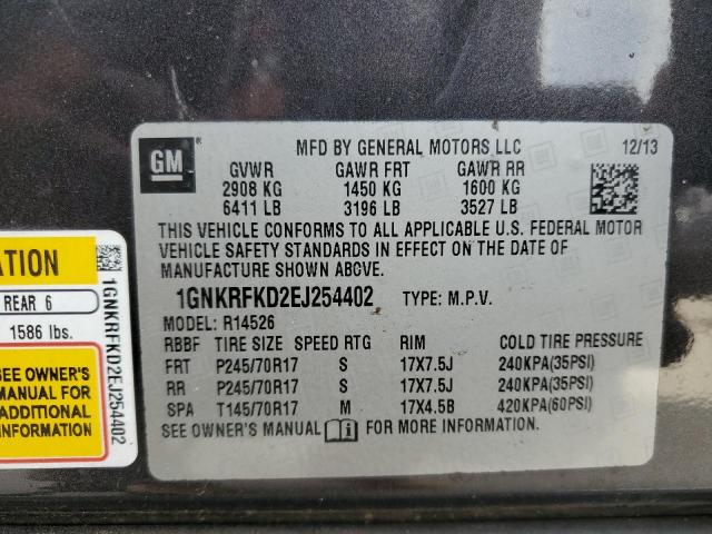 Photo 10 from auction – 2014 CHEVROLET TRAVERSE L with VIN 1GNKRFKD2EJ254402