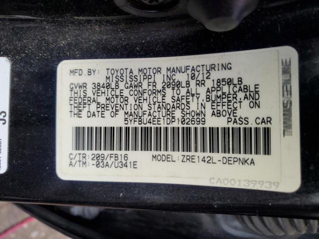 Photo 10 from auction – 2013 TOYOTA COROLLA with VIN 5YFBU4EE1DP102699