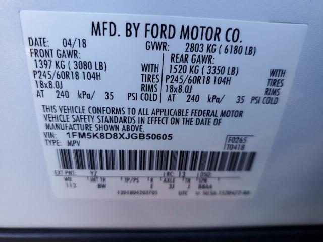 Photo 10 from auction – 2018 FORD EXPLORER X with VIN 1FM5K8D8XJGB50605