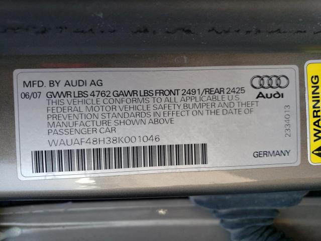 Фото 10 с аукциона – 2008 AUDI A4 2.0T CA с VIN WAUAF48H38K001046