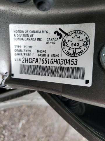 Photo 10 from auction – 2006 HONDA CIVIC LX with VIN 2HGFA16516H030453
