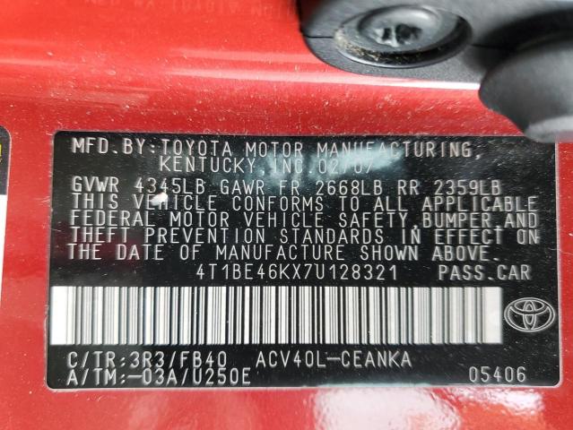 Photo 10 from auction – 2007 TOYOTA CAMRY CE with VIN 4T1BE46KX7U128321