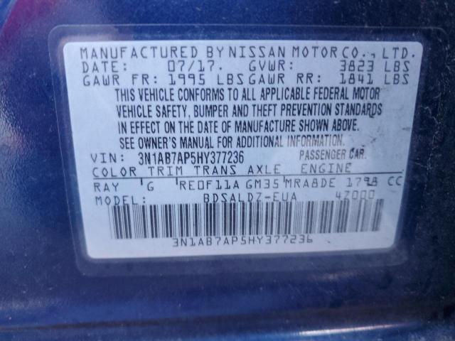 Photo 10 from auction – 2017 NISSAN SENTRA with VIN 3N1AB7AP5HY377236