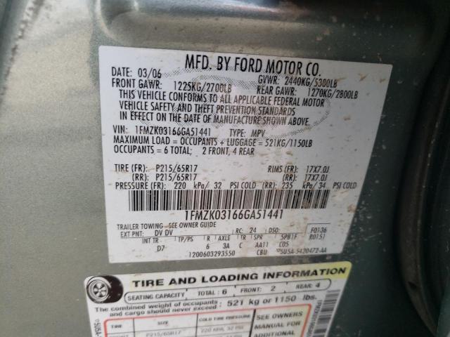 Photo 10 from auction – 2006 FORD FREESTYLE with VIN 1FMZK03166GA51441