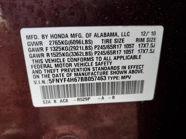 Photo 10 from auction – 2011 HONDA PILOT EXL with VIN 5FNYF4H67BB057463