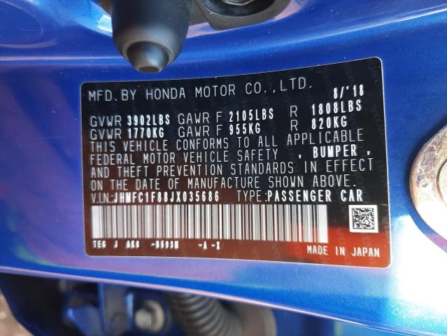 Photo 10 from auction – 2018 HONDA CIVIC with VIN JHMFC1F88JX035686