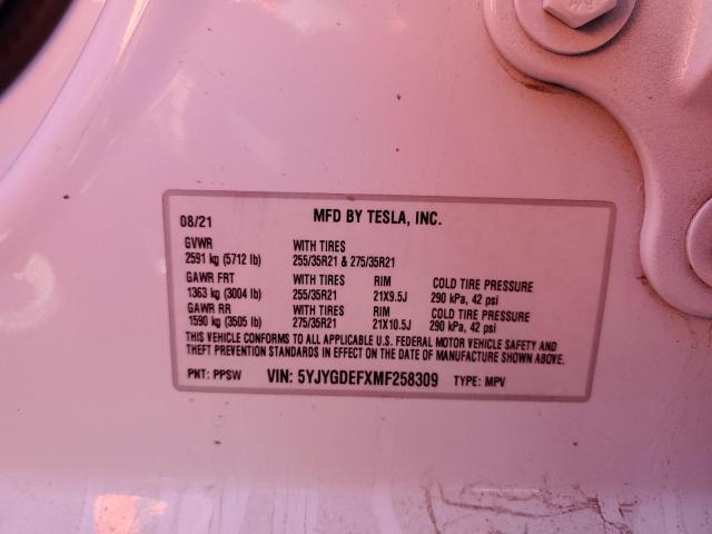 Photo 10 from auction – 2021 TESLA MODEL Y with VIN 5YJYGDEFXMF258309