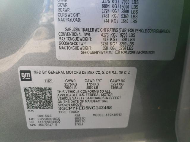 Photo 10 from auction – 2022 CHEVROLET SILVERADO with VIN 3GCPYFED5NG143468