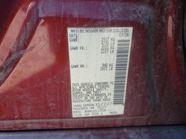 Photo 10 from auction – 2016 NISSAN ALTIMA 2.5 with VIN 1N4AL3AP6GN357727