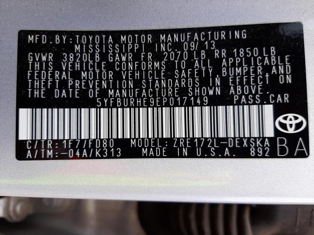 Photo 10 from auction – 2014 TOYOTA COROLLA L with VIN 5YFBURHE9EP017149