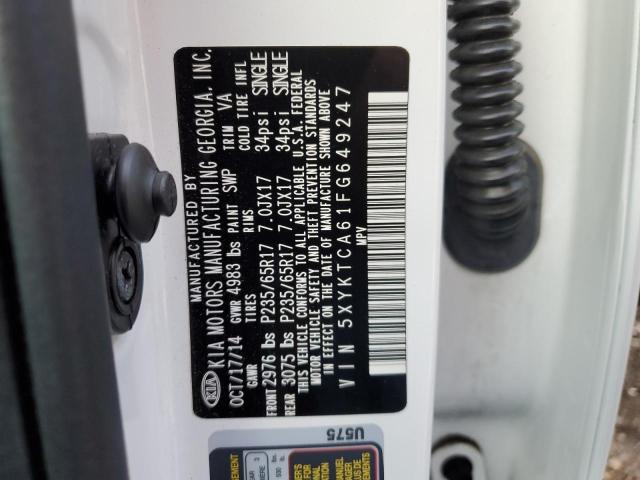 Photo 10 from auction – 2015 KIA SORENTO LX with VIN 5XYKTCA61FG649247