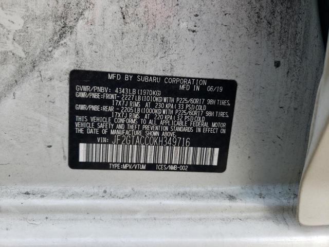 Photo 10 from auction – 2019 SUBARU CROSSTREK with VIN JF2GTACC0KH349716