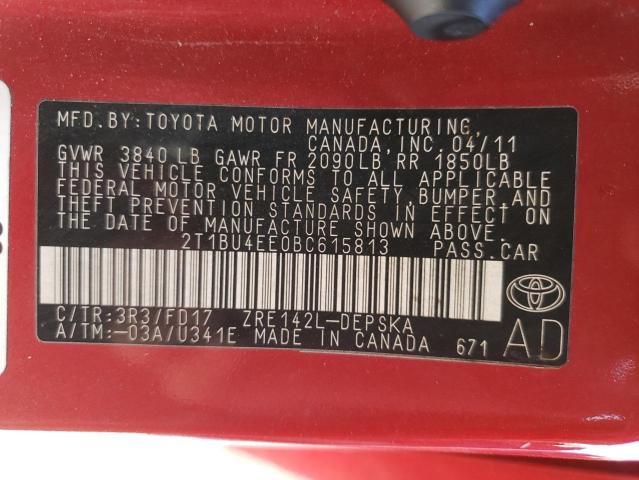 Photo 10 from auction – 2011 TOYOTA COROLLA BA with VIN 2T1BU4EE0BC615813