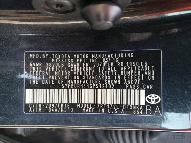 Photo 10 from auction – 2016 TOYOTA COROLLA L with VIN 5YFBURHE1GP512402