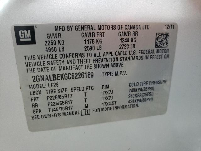 Photo 10 from auction – 2012 CHEVROLET EQUINOX LS with VIN 2GNALBEK6C6226189