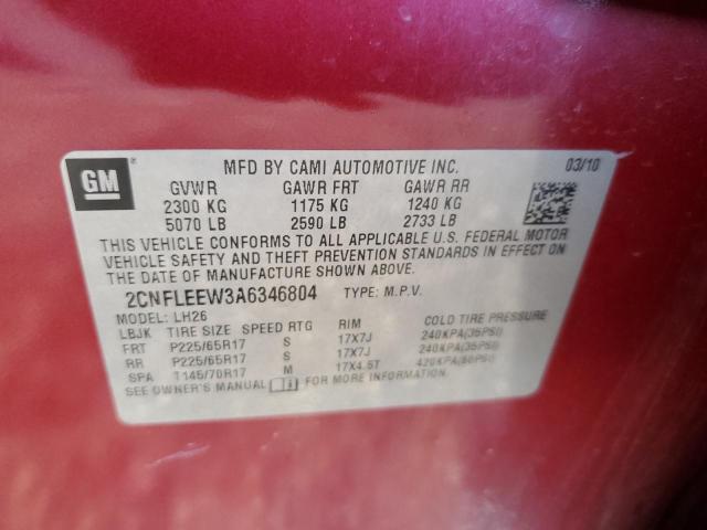 Photo 10 from auction – 2010 CHEVROLET EQUINOX LT with VIN 2CNFLEEW3A6346804