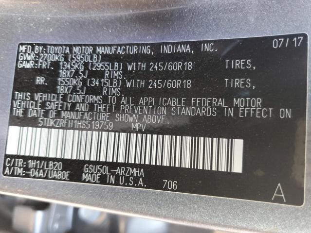 Photo 10 from auction – 2017 TOYOTA HIGHLANDER with VIN 5TDKZRFH1HS519759
