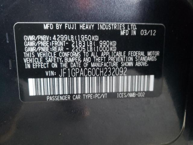 Photo 10 from auction – 2012 SUBARU IMPREZA PR with VIN JF1GPAC60CH232092