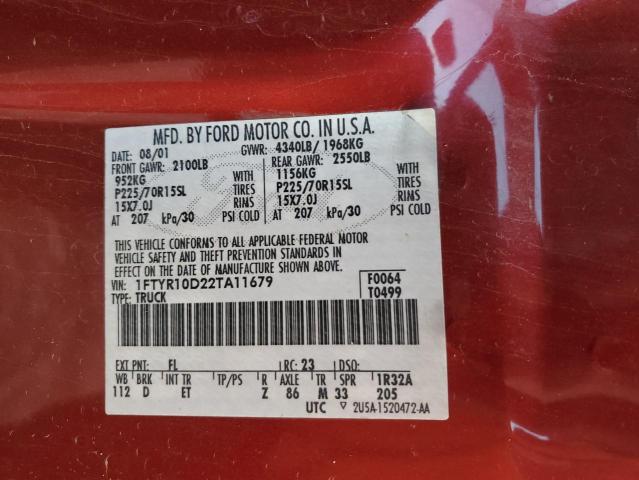 Photo 10 from auction – 2002 FORD RANGER with VIN 1FTYR10D22TA11679