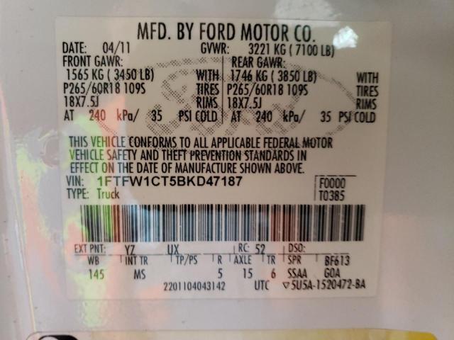 Photo 10 from auction – 2011 FORD F150 SUPER with VIN 1FTFW1CT5BKD47187