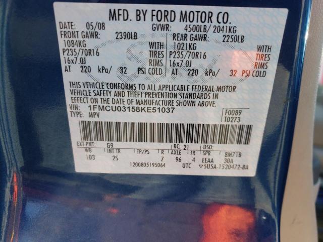 Photo 10 from auction – 2008 FORD ESCAPE XLT with VIN 1FMCU03158KE51037