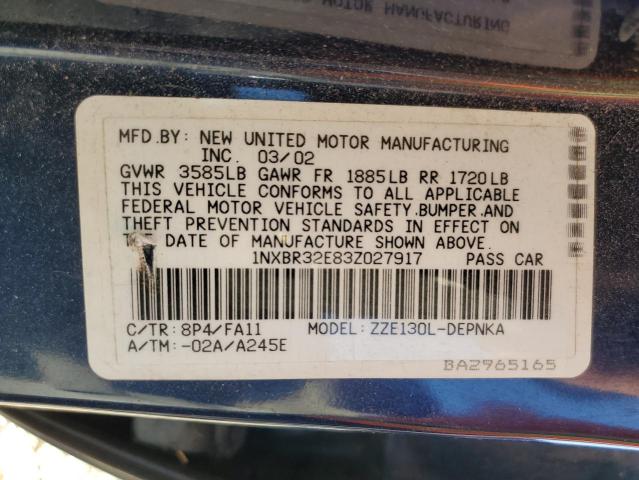 Photo 10 from auction – 2003 TOYOTA COROLLA CE with VIN 1NXBR32E83Z027917