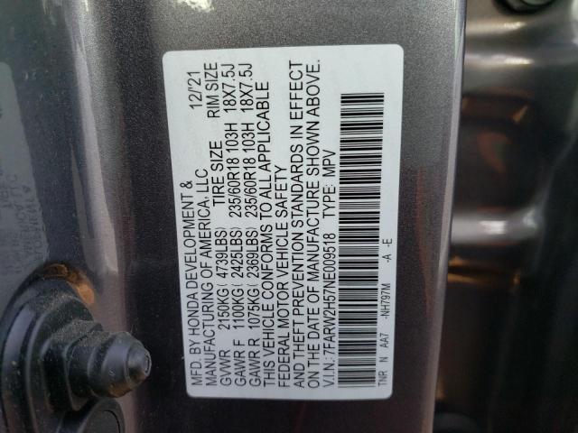 Photo 10 from auction – 2022 HONDA CR-V EX with VIN 7FARW2H57NE009518