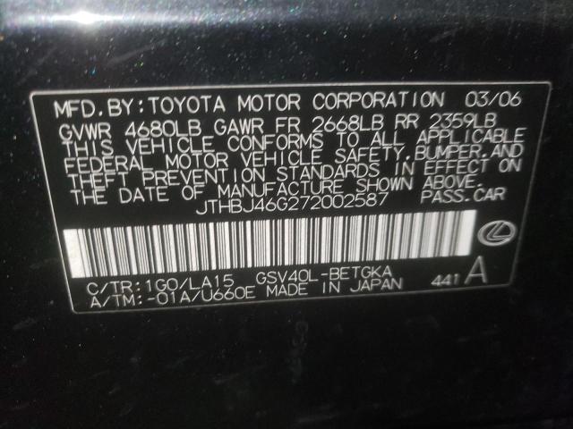 Photo 10 from auction – 2007 LEXUS ES 350 with VIN JTHBJ46G272002587
