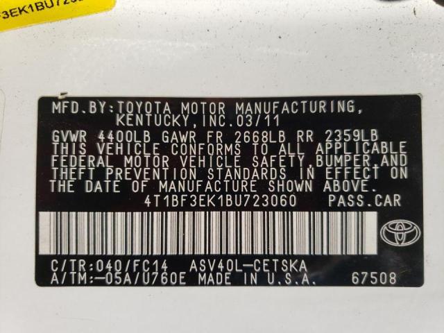 Photo 10 from auction – 2011 TOYOTA CAMRY BASE with VIN 4T1BF3EK1BU723060