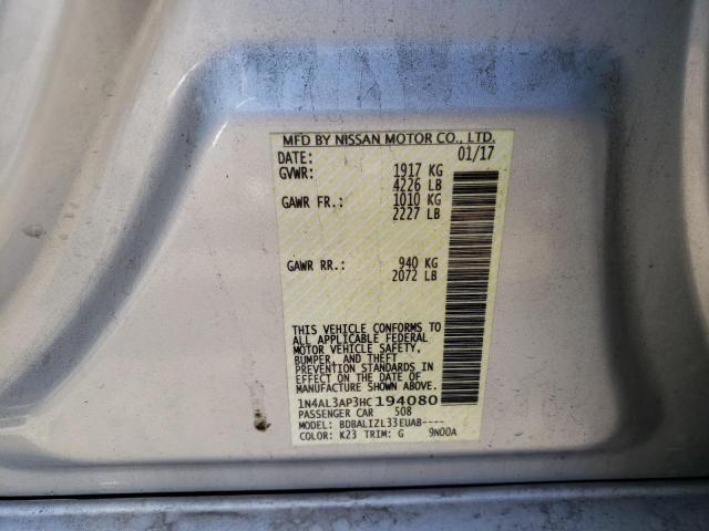 Photo 10 from auction – 2017 NISSAN ALTIMA 2.5 with VIN 1N4AL3AP3HC194080