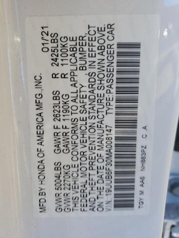 Photo 10 from auction – 2021 ACURA TLX with VIN 19UUB6F30MA008147