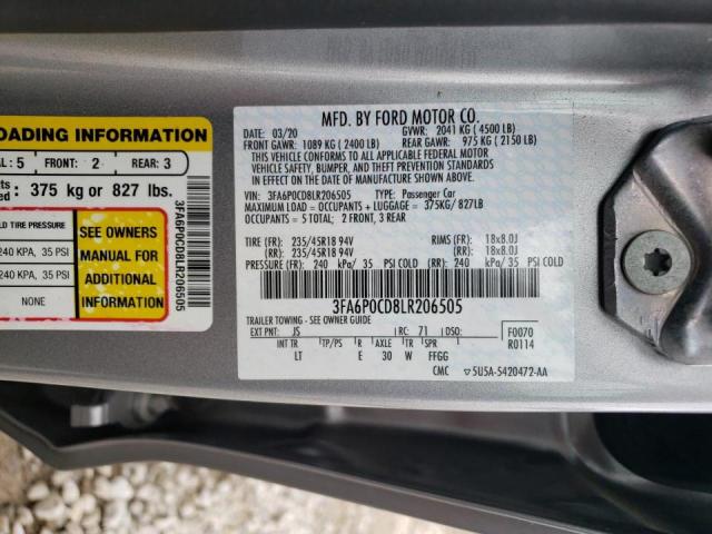 Photo 10 from auction – 2020 FORD FUSION SEL with VIN 3FA6P0CD8LR206505