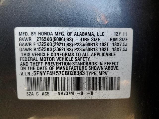 Фото 10 с аукциона – 2012 HONDA PILOT EXL с VIN 5FNYF4H57CB026383