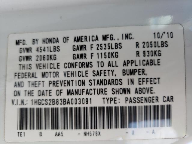 Photo 10 from auction – 2011 HONDA ACCORD EXL with VIN 1HGCS2B83BA003091
