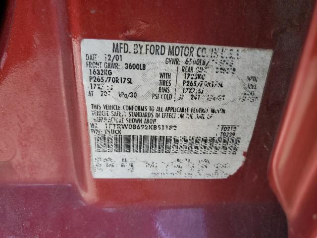 Photo 10 from auction – 2002 FORD F150 SUPER with VIN 1FTRW08692KB51182