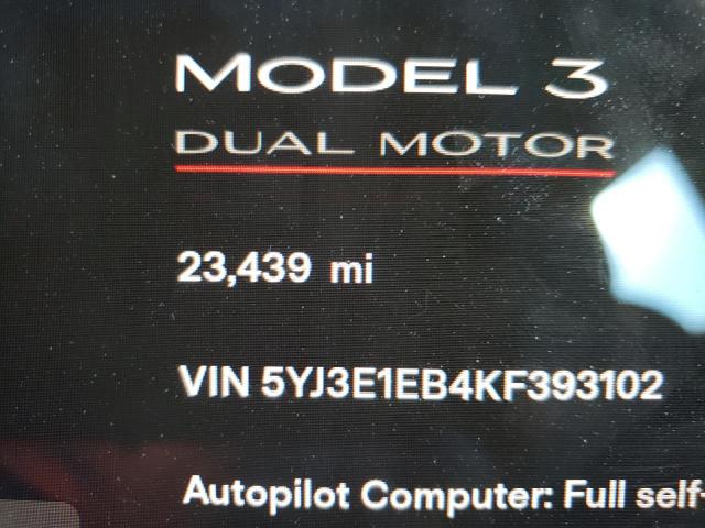 Photo 8 from auction – 2019 TESLA MODEL 3 with VIN 5YJ3E1EB4KF393102