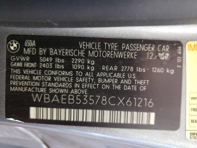 Фото 10 с аукциона – 2008 BMW 650 I с VIN WBAEB53578CX61216