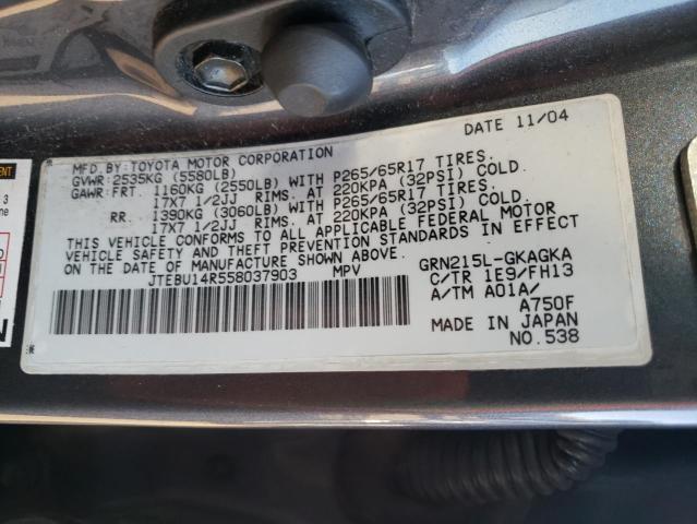 Photo 10 from auction – 2005 TOYOTA 4RUNNER SR with VIN JTEBU14R558037903