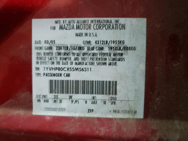 Photo 10 from auction – 2005 MAZDA 6 I with VIN 1YVHP80CX55M56311