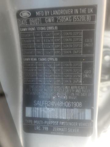 Photo 10 from auction – 2008 LAND ROVER LR2 HSE with VIN SALFR24N48H061908
