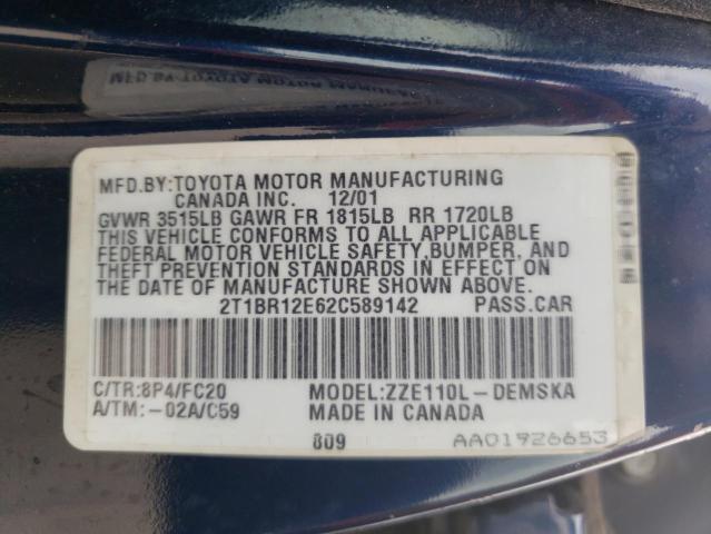 Photo 10 from auction – 2002 TOYOTA COROLLA S with VIN 2T1BR12E62C589142