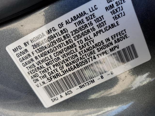 Photo 10 from auction – 2010 HONDA ODYSSEY EX with VIN 5FNRL3H46AB059774